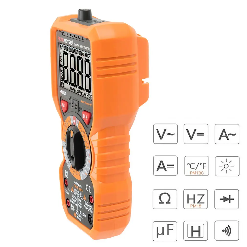 PEAKMETER PM18C 6000 отсчетов Цифровой мультиметр True RMS DC/AC Напряжение Ток Сопротивление