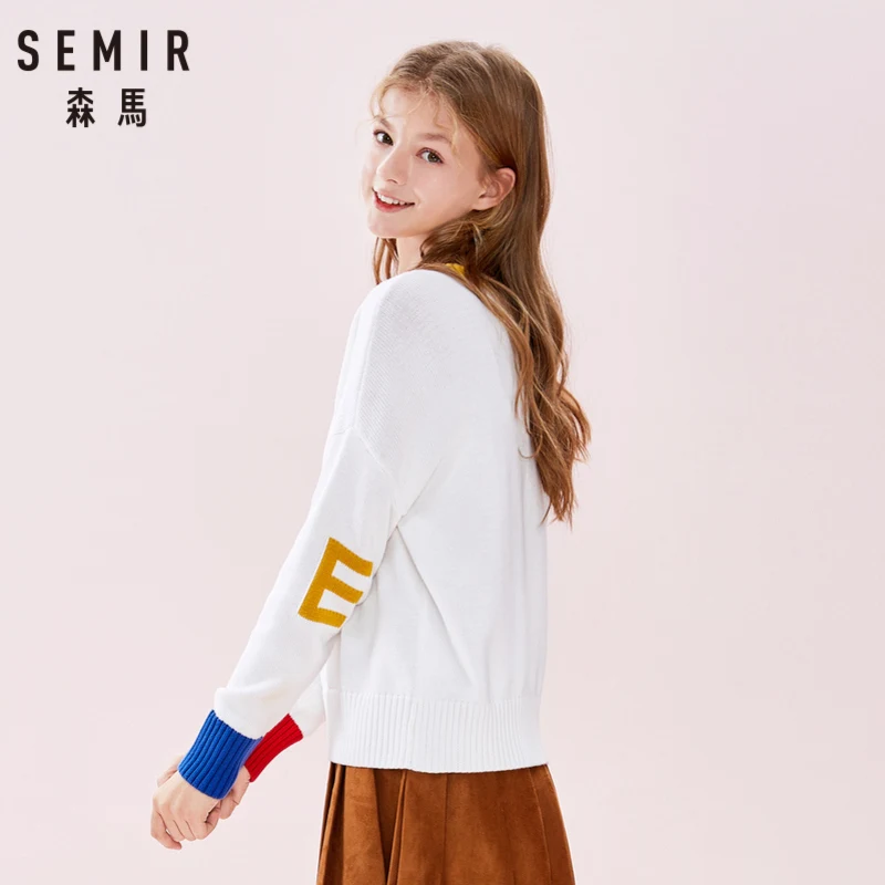 SEMIR женский контрастный тонкий вязаный свитер, хлопок, Женский пуловер, свитер с ребристой горловиной, манжетами и подолом на весну