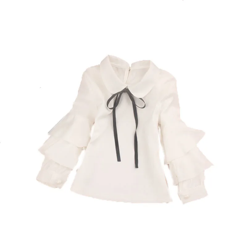 Блузка для девочек весна 2018 детская одежда школьная маленьких белая блузка