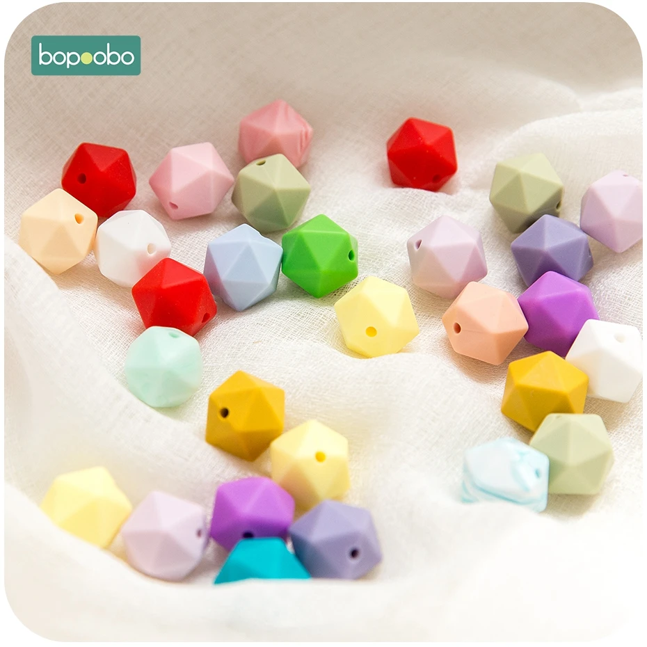 Bopoobo 10pcs 14mm Polygon Silicone Beads Baby Teether Eco-friendly BPA Free Baby Teething Pacifier Chain Beads Baby Product