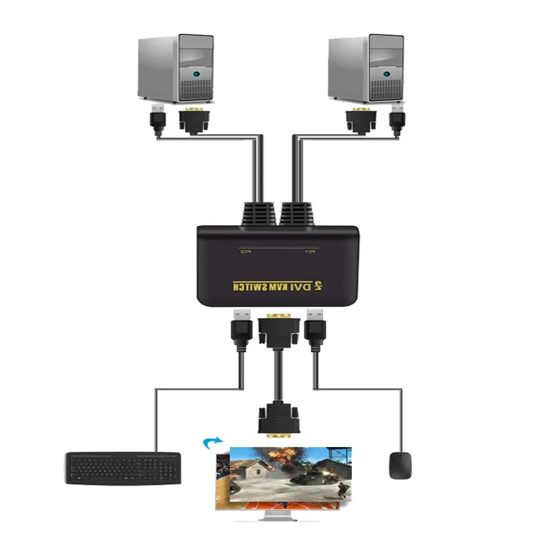 2 порта KVM переключатель DVI USB 0 конвертер аудио видео Kabel Fr монитор компьютер Tastatur