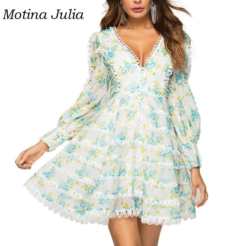 Motina Julia chic 2018 кружевное платье с принтом женские винтажные вечерние вязаные