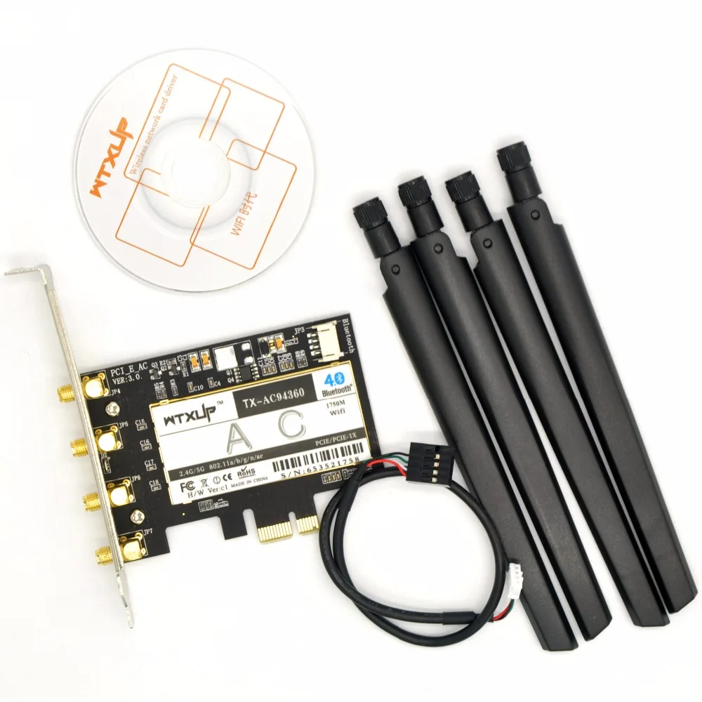 Wtxup для Broadcom bcm94360 802.11ac 1750 Мбит/с Настольный pci-e Wi-Fi адаптер PCI Express Card + Bluetooth 4.0