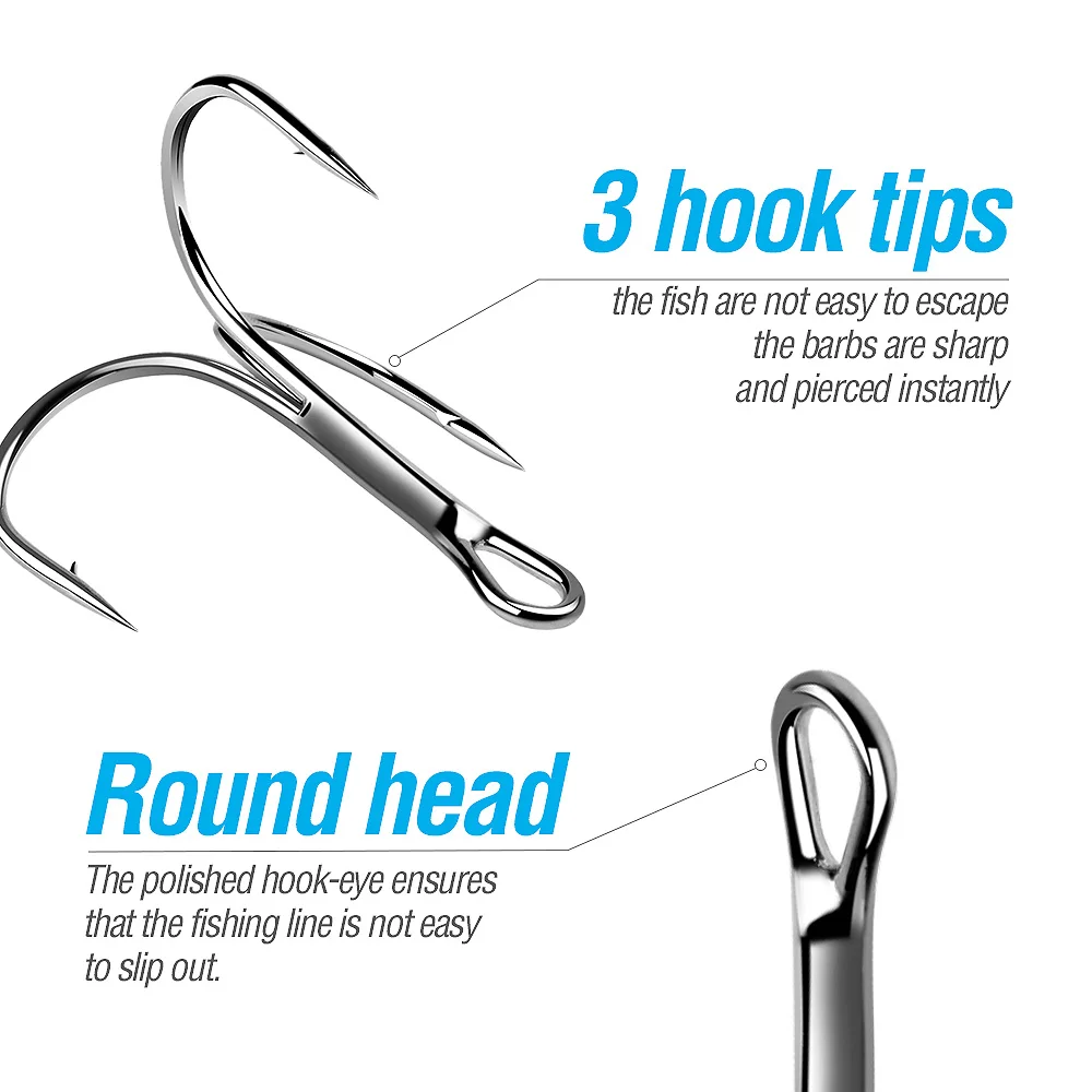 DONQL 50pcs/Box High Carbon Steel Treble Fishing Hooks Offset Fishooks for Carp Fishing Overturned Sharp Hooks Fish Tackle