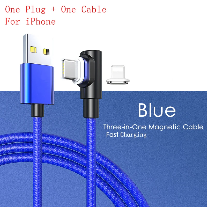 Blue For iPhone 1 м Магнитный зарядный кабель Micro USB кабель для samsung Xiaomi Redmi Note 7 магнитное зарядное устройство usb type C светодиодный кабель для зарядки - Цвет: Blue For iPhone