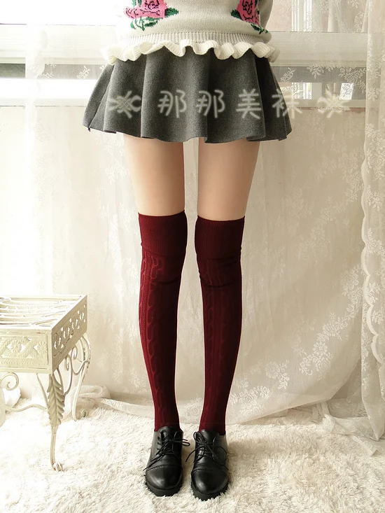 Новая Женщина Шерсти Кос Над Гольфы Бедра Highs Шланг Чулки Поворот Теплая Зима |