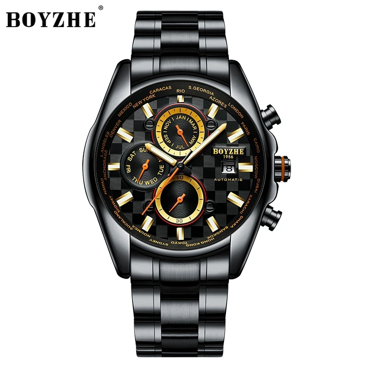 

2019 Nieuwe Mannen Automatische Mechanische Horlo Zwart Waterdichte Sport Luxe Merk Roestvrij Staal Horloges Relogio Masculino
