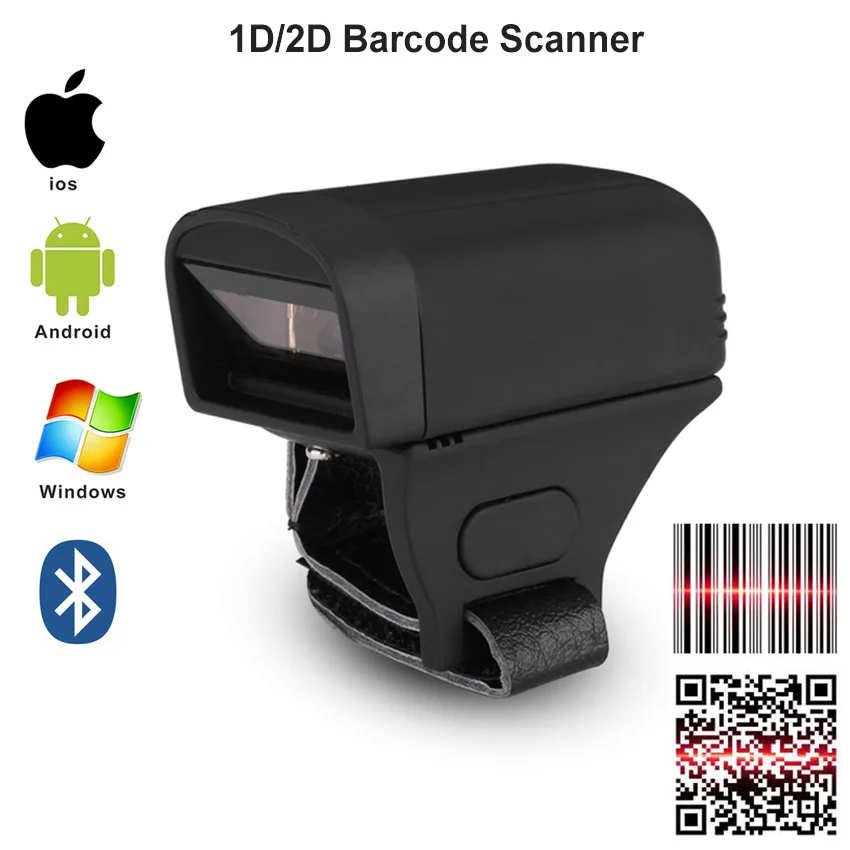 Карманный беспроводной Bluetooth палец носимое кольцо 2D QR сканер штрих-кода 1D CCD PDF417 2D сканер штрих-кода для IOS Android Windows