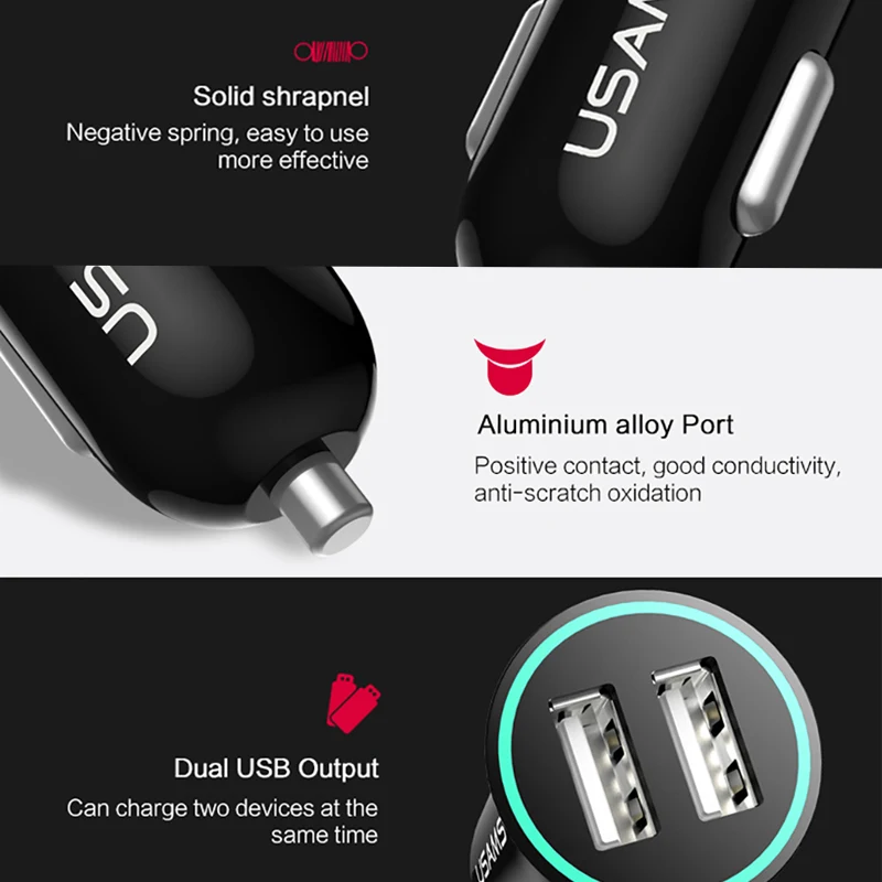 USAMS Автомобильное Зарядное Устройство Макс 2.1A Dual USB Порт Moblile Адаптер Телефона для
