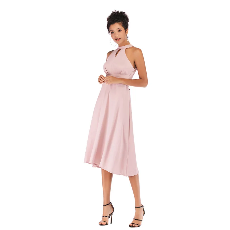 Женское Повседневное платье миди без рукавов розовое пляжное вечернее на молнии