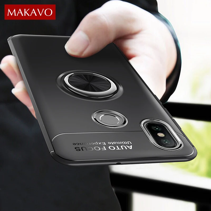 Чехол MAKAVO для Xiaomi Redmi Note 6 Pro мягкий силиконовый чехол-накладка с кольцом на палец