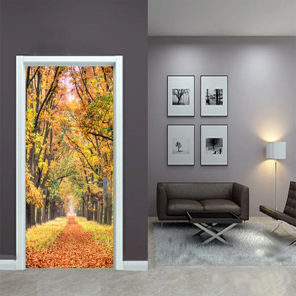 Осенняя наклейка на дверь в виде кленового листа для дома спальни раздвижные