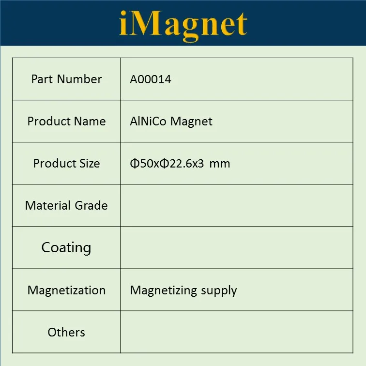 A00014 1 шт. кольцо AlNiCo магнит, D50xD22.6x3mm, заказной Магнитный стальной AlNiCo магнит, дисковый магнит