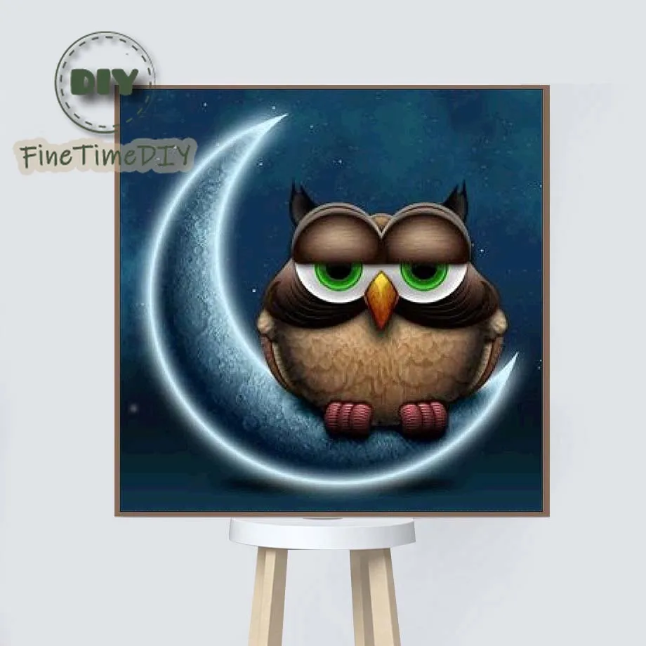 FineTime 5d алмазная картина в виде животных полная круглая дрель сова diy мозаика daimond