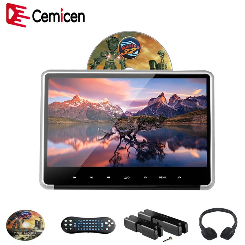 Cemicen 11 6 дюймовый серебристый автомобильный монитор на подголовник HD 1080P видео