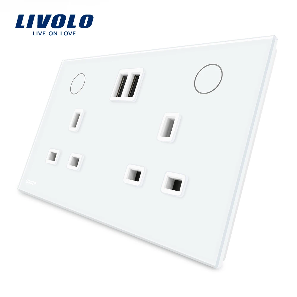 Livolo Производитель стандарт Великобритании настенная розетка + 2USB белая панель из