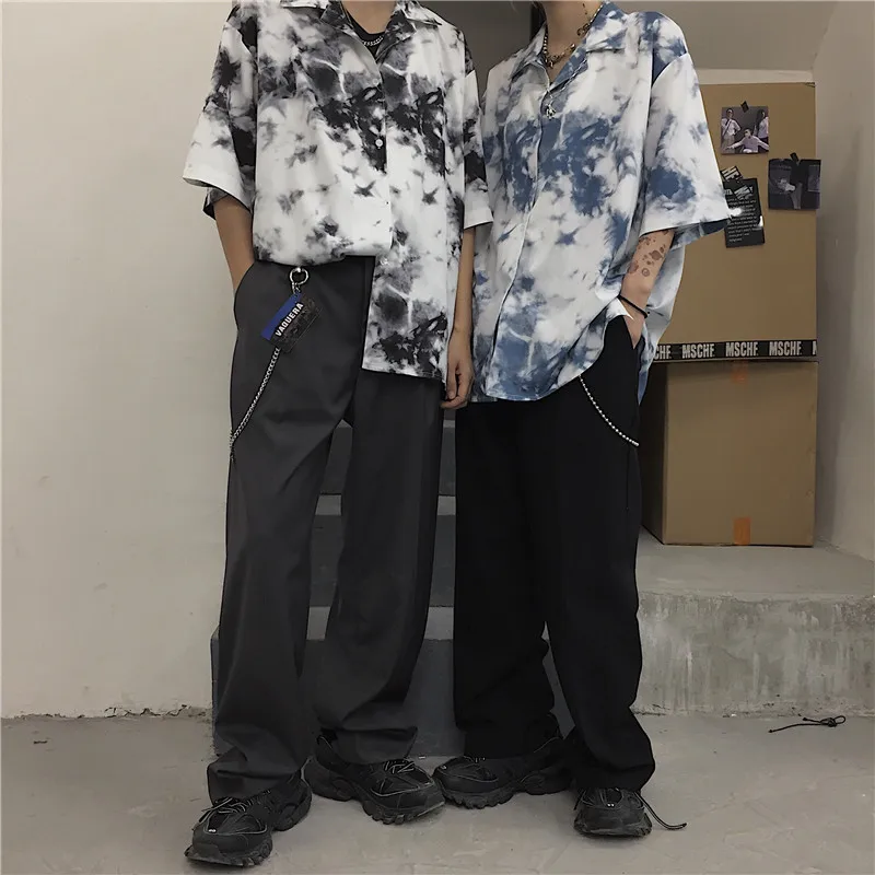 Tie Dye, Ретро стиль, хиппи, с принтом, короткий рукав, v-образный вырез, отложной, свободная блузка, летняя, Harajuku, уличная, Корейская, женская рубашка, топ, блуза