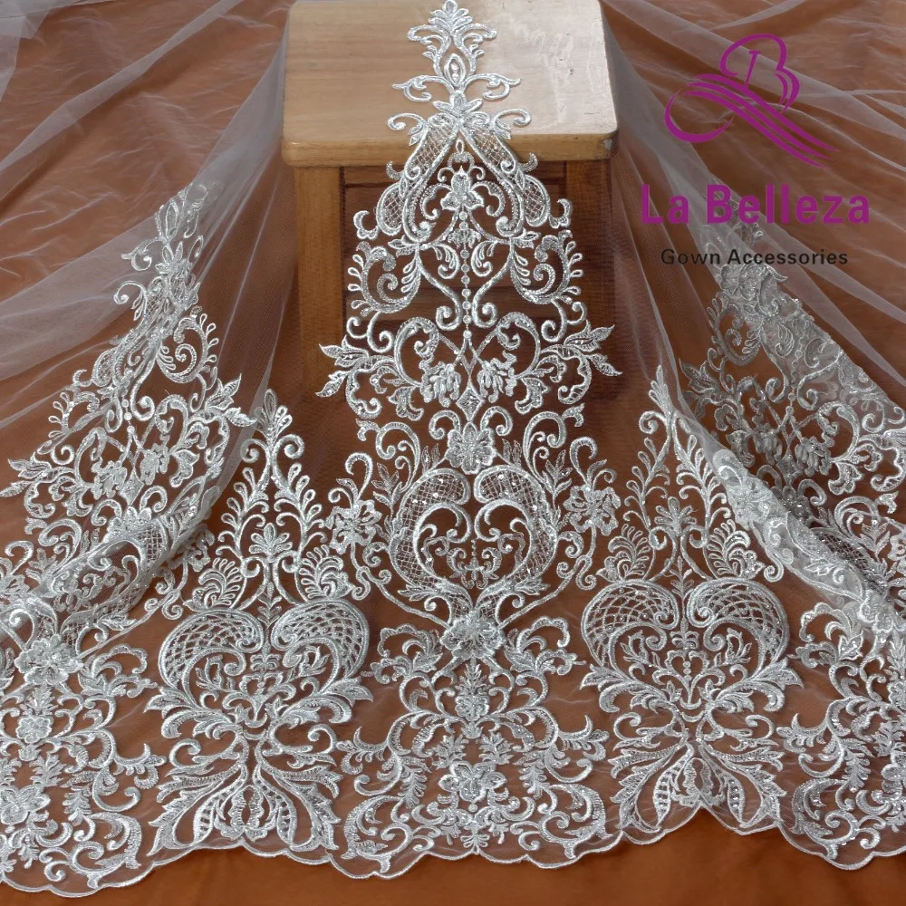 La Belleza, новинка, 75 см ширина, белое, двустороннее, расшитое бисером, с блестками, кружевная отделка, великолепная кружевная отделка для свадебных аксессуаров, 1 ярд