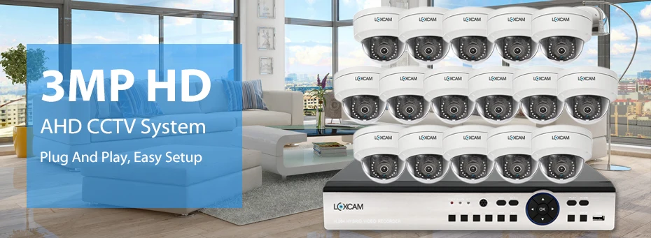LOXCAM h.265+ 16CH 4MP DVR Системы 16X3 Мп 2048x1536p IP66 в/на открытом воздухе камера камеры безопасности комплект 16ch видеонаблюдения DVR
