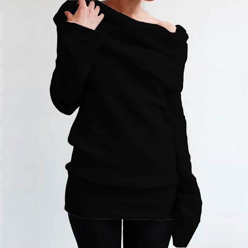 

RAISEVERN Sweater Women Winter Sexy Loose One Shoulder Clothes Solid Pullover Jumper For Female Causal Autumn Women Sweater 2018