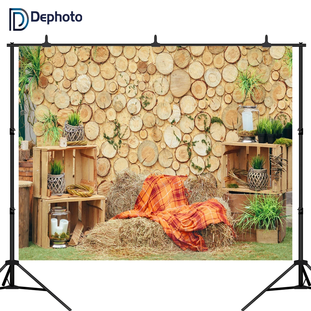 

DePhoto Round wooden stump cross section Haystack blanket Photo Backdrops wedding Photographic Backdrops For Photo Studio
