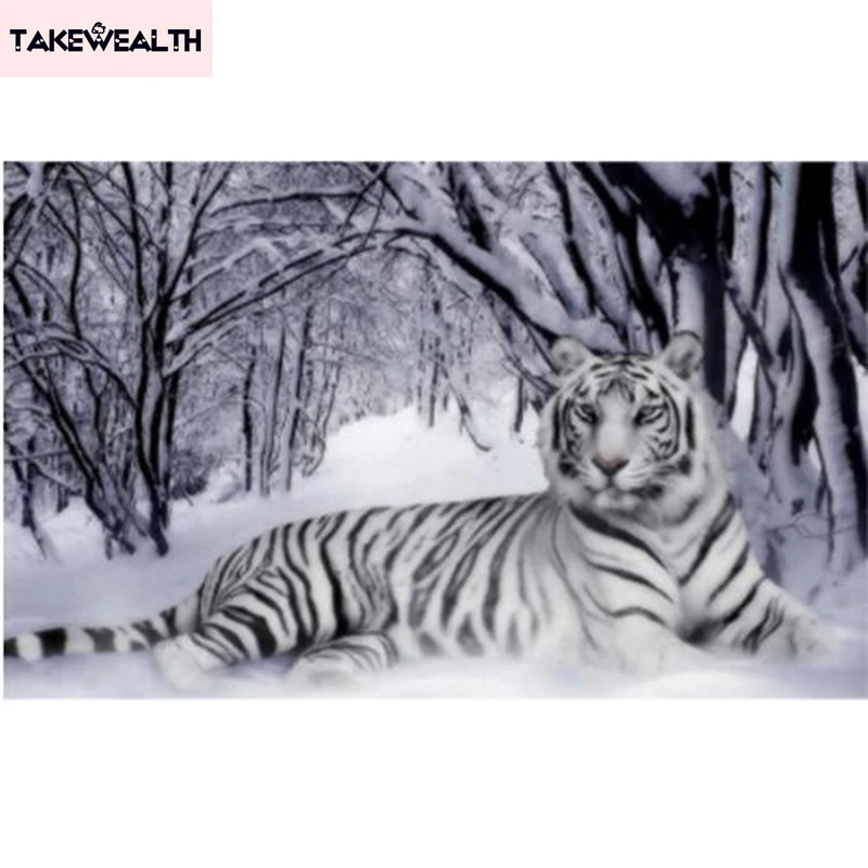 

Gifts Diamond Embroidery White Tiger Diy 5D Diamond Painting Animal round Drill Rhinestone Full Mosaic Craft r090