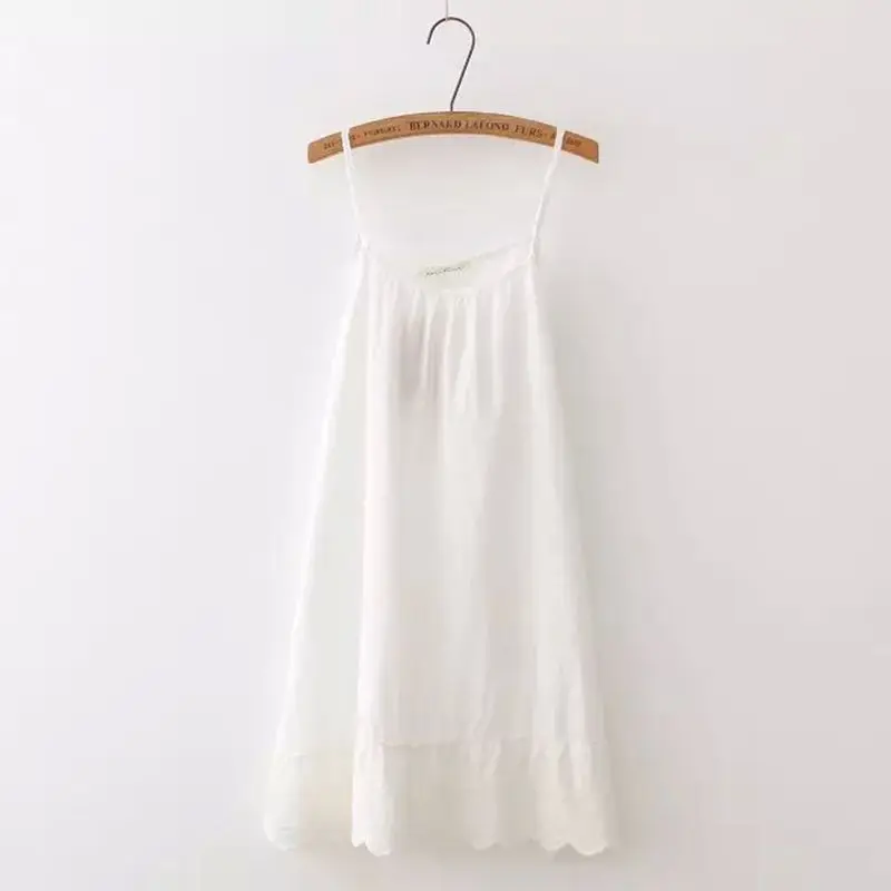 Summer Sleepwear Women Nightgowns Nightwear Pyjamas Women Home Clothing Sexy Lingerie Gown White Cotton Spaghetti Strap Dress - Цвет: Белый
