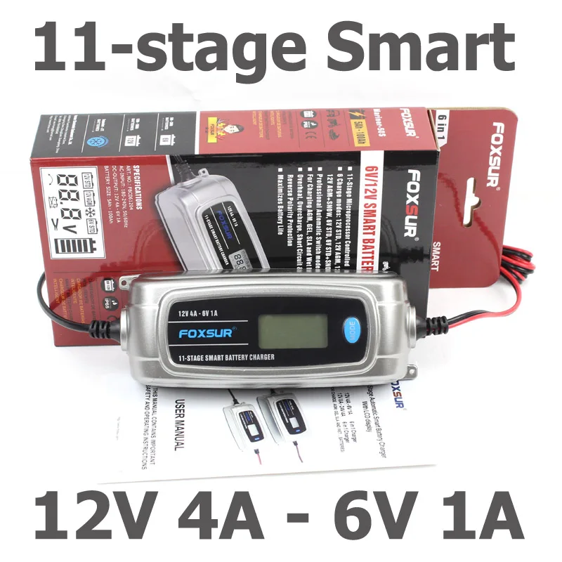 FOXSUR 6V 12V Car Battery Charger with LCD display, 11-stage Smart Battery Charger, Children electric Car Toy 6V Battery Charger