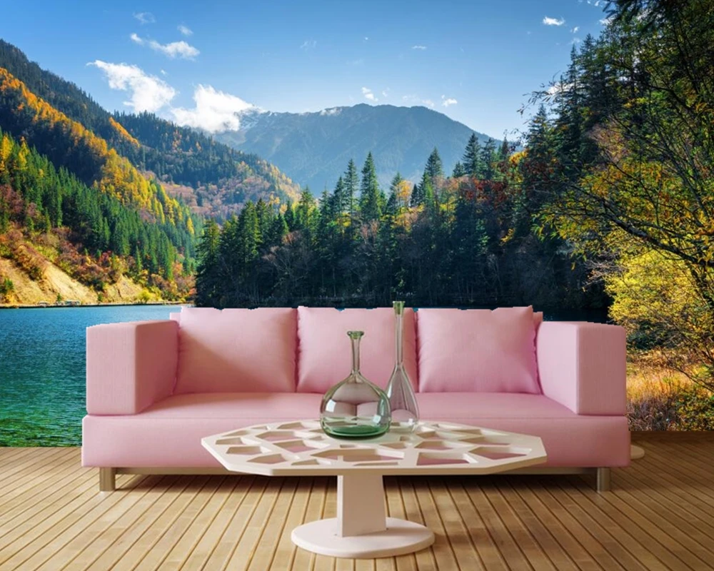 

Lake Mountains Forests Scenery Nature 3d Landscape wallpaper,living room TV sofa wall bedroom restaurant mural papel de parede