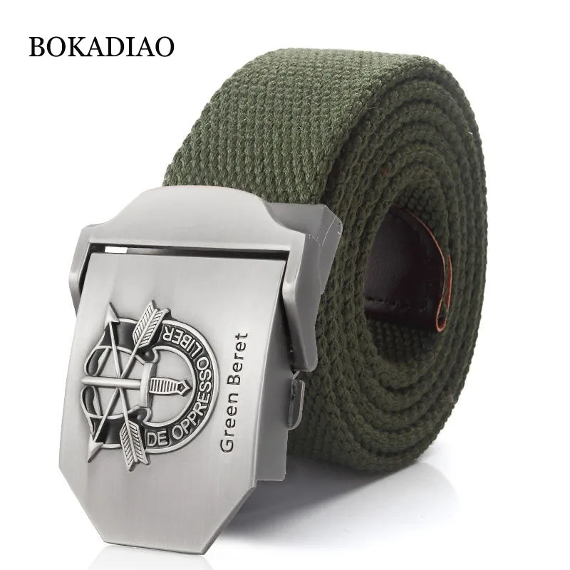 BOKADIAO New men's Canvas belt luxury Green Beret Metal buckle Retired soldier Military Army tactical belts for Women strap male