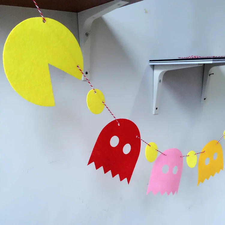 Pac man 3 Mete картонный заголовок с флажками флага день рождения, вечеринка, фото клип украшение булочки для 80 игр поставка ткани