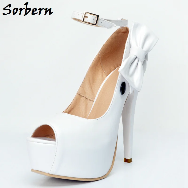 

Sorbern White Platform Shoes Heels Bridal Runway Shoes Ankle Strap Pumps Thick Heel Platform Fetish Heels For Party 2018 Custom