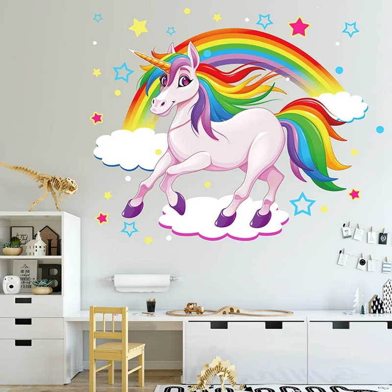Единорог Радуга цветные настенные наклейки Животные Переводные картинки с