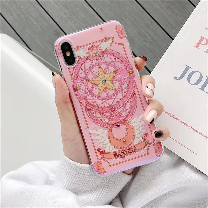 Аниме Сейлор Мун Телефон чехол для iPhone 6 6s 7 8 Plus X XR XS Max Сакура КИНОМОТО Блестки Bling
