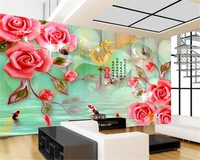 beibehang custom high fresco wall paper house and wealthy reliefs rose fashion background wall murals wallpaper papel de parede