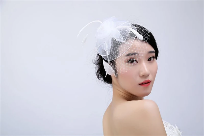 Фата свадебная с жемчугом и белым пером 2018 горячая распродажа BC0030|wedding veil|bridal