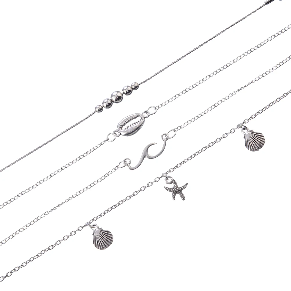 4 шт./компл. Каури Морская звезда волнистая шариковая браслет на лодыжку Для