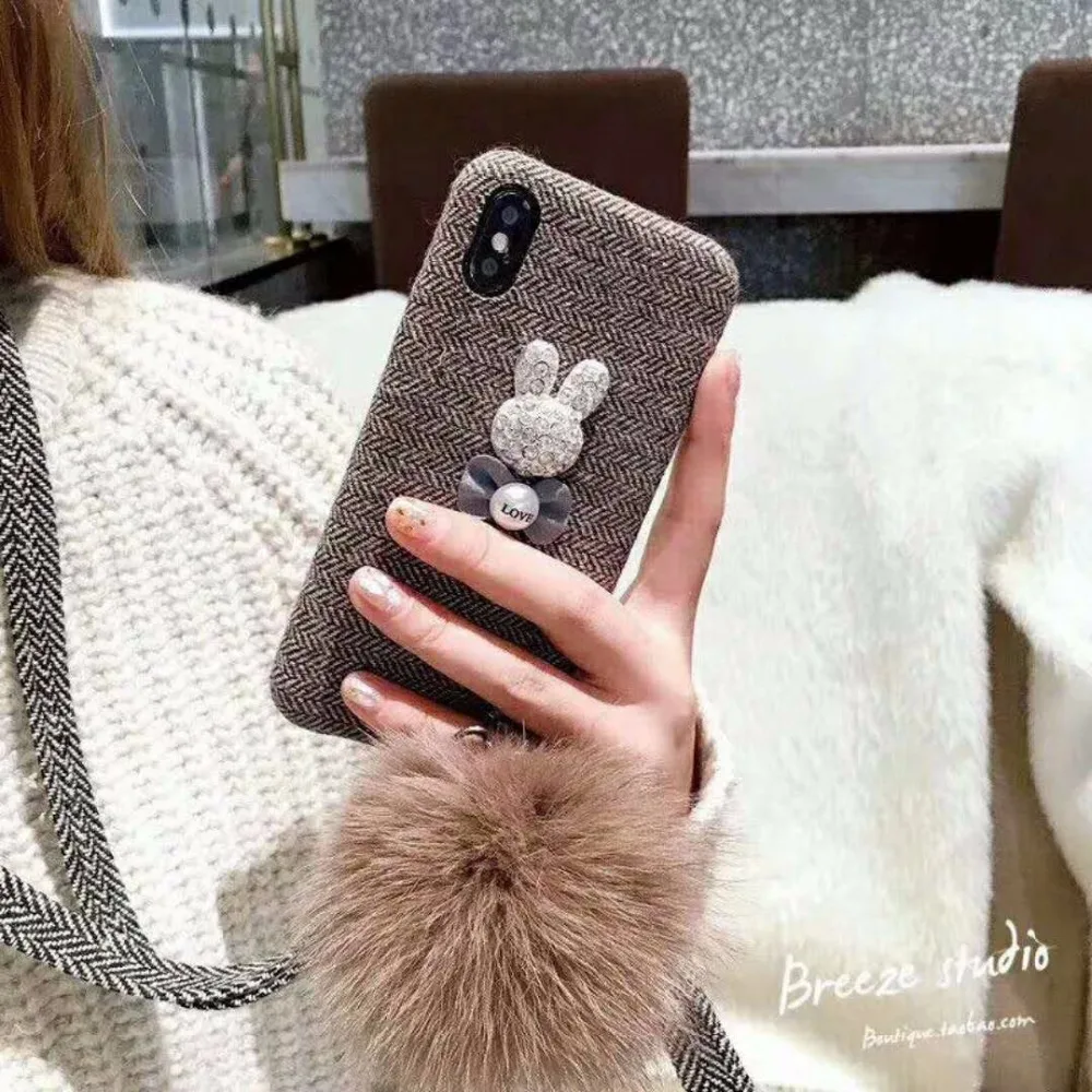 Retro 3D Rabbit phone cases For iPhone X 8 8plus 7 7Plus 6 6plus sweet style for XSmax XS XR Plush pendant | Мобильные телефоны и