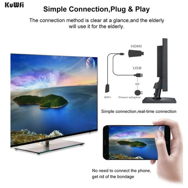 KuWFi ТВ-палка 2,4G и 5Ghz 4K HD умный беспроводной дисплей донгл Поддержка HDMI Miracast Airplay PC Android Ios ТВ-палка