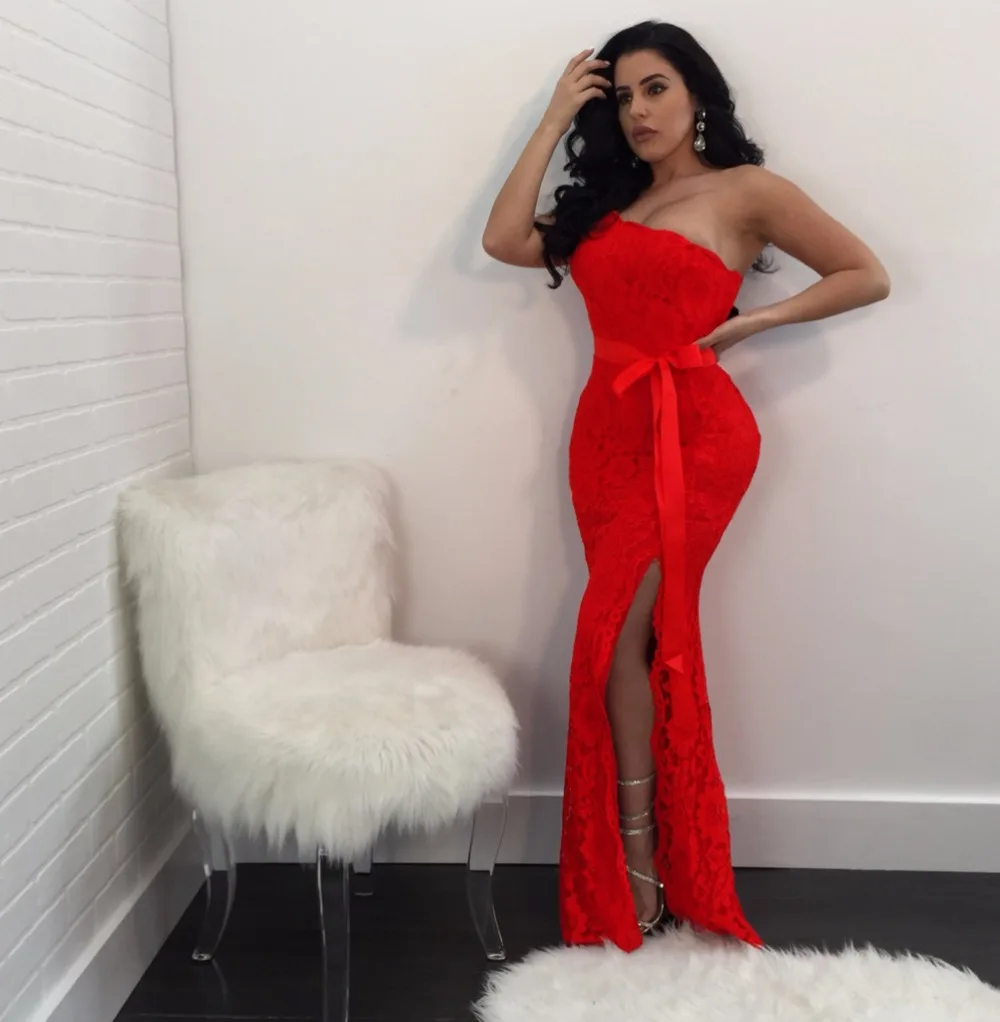 Одно плечо слэш Средства ухода за кожей шеи полный Кружево высокий разрез maix