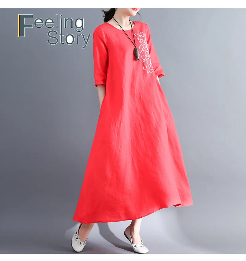 Летнее хлопковое льняное платье Для женщин платья 2019 Лидер продаж розовый