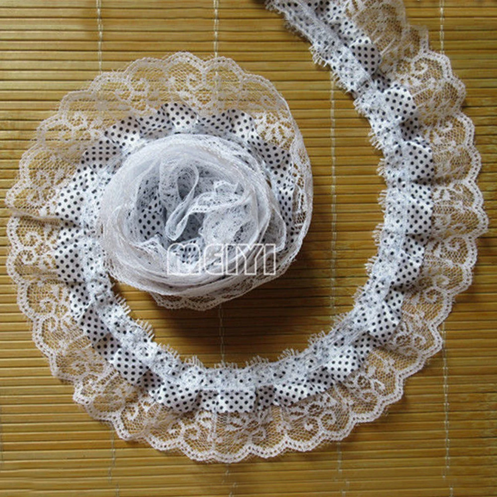 5 ярдов см красочные плиссированные атласные в горошек сетчатые кружевные кромки