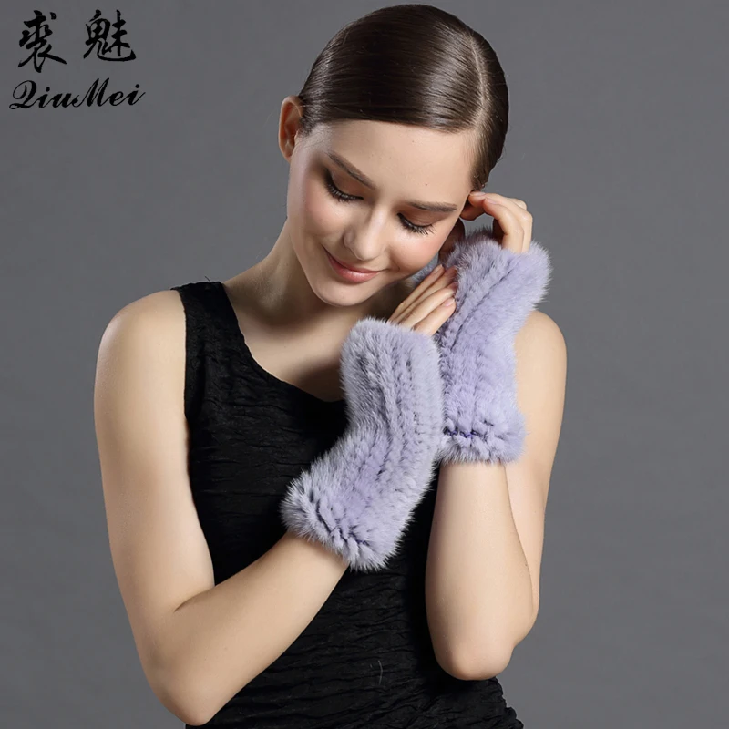 Женские меховые перчатки QiuMei модные из натурального меха норки для русской зимы