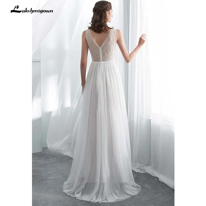 Простое пляжное свадебное платье цвета слоновой кости Тюлевое трапециевидной