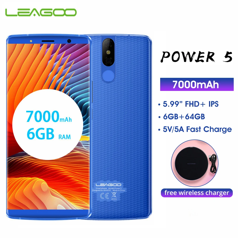 LEAGOO power 5 мобильный телефон Android 8 1 MTK6763 Восьмиядерный 99 &quotFHD 6 ГБ 64 Гб 7000 мАч 5V5A