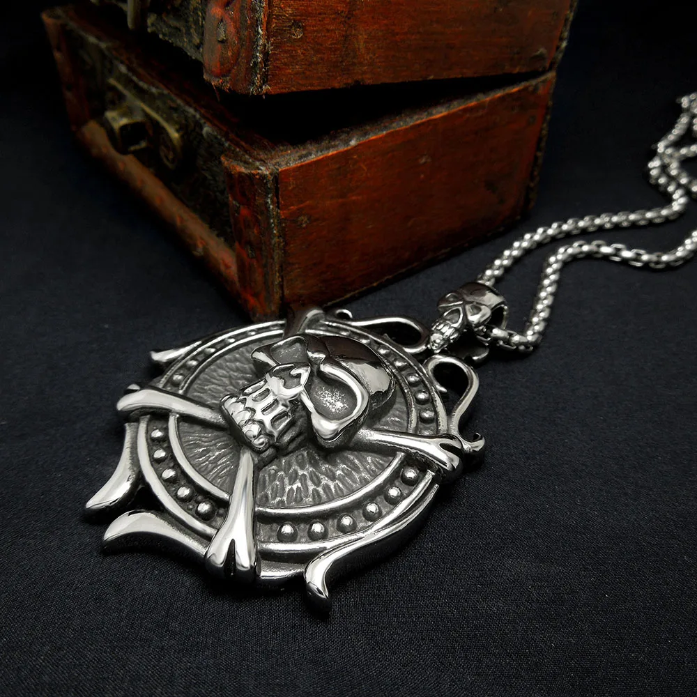 Ретро панк хип хоп серебряный тон из нержавеющей стали Череп Кулон со