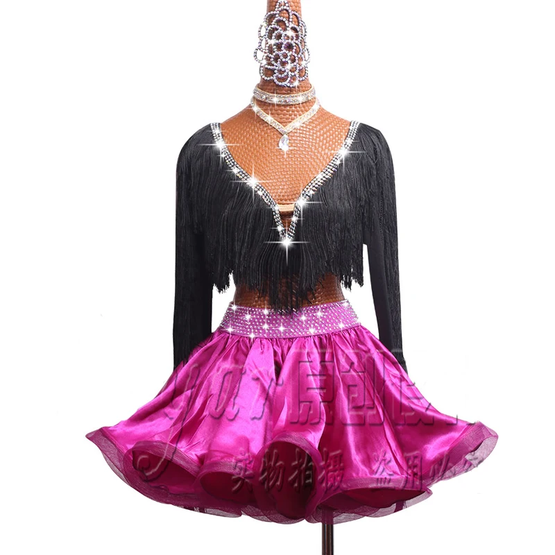 Новая одежда для латинских танцев Детский костюм черный танцевальный топ с