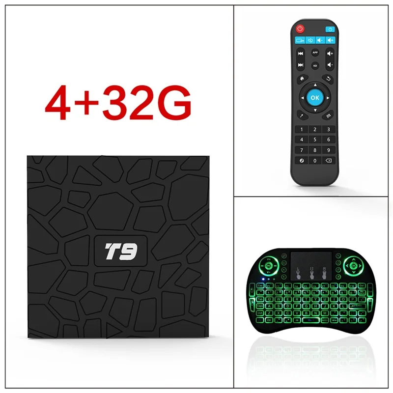 9T9-4-32-I8 ТВ приставка T9 Android 9,0 приставка с большой памятью 4 Гб+ 32 ГБ мультимедийный плеер wifi 2,4G четырехъядерный Смарт ТВ приставка - Цвет: 9T9-4-32-I8