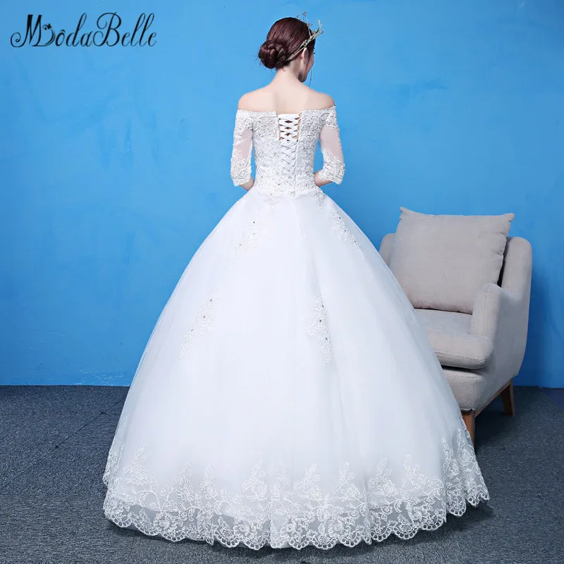 Modabelle 2018 Новые свадебные платья с рукавами лодочкой на шнуровке аппликация