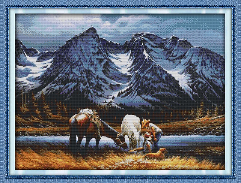 

Romances under the snow mountains cross stitch kit 14ct 11ct count printed canvas stitching embroidery DIY handmade needlework